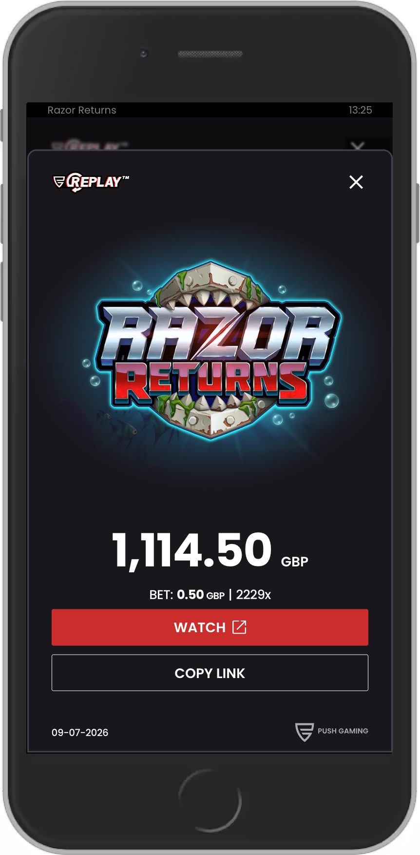 Razor Returns share win result screen