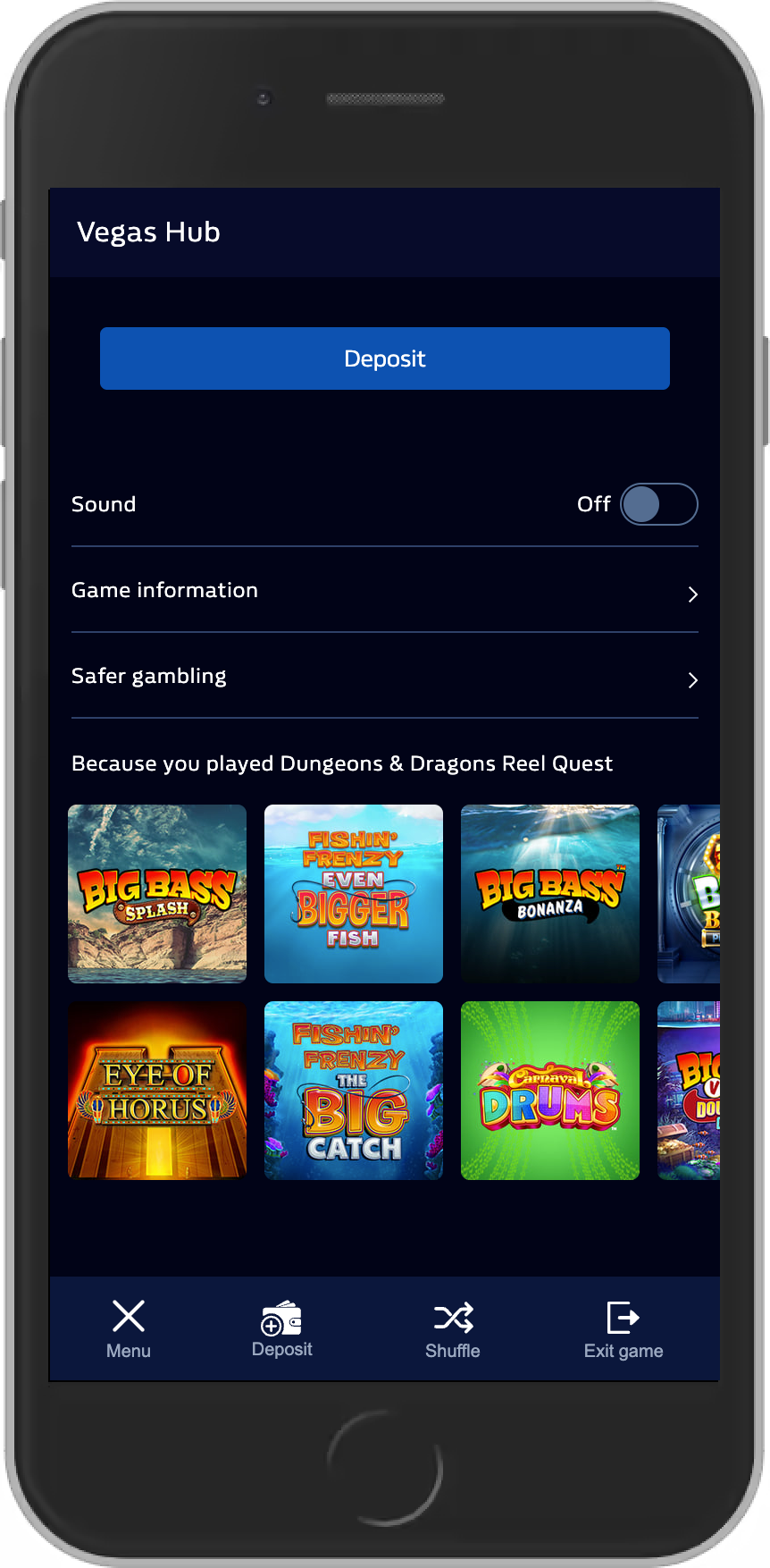 Vegas Hub screen 1